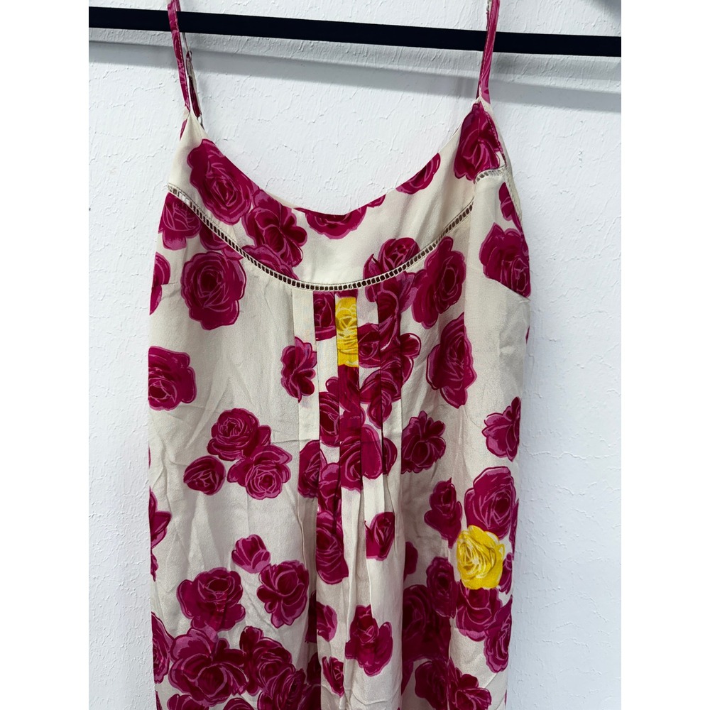 Anthropologie Moulinette Soeurs 100% Silk Magenta Rose Floral Slip Dress Sz 4 - Picture 4 of 15
